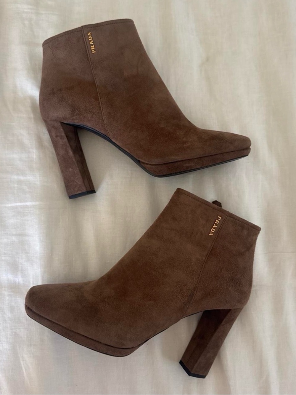 NQT Authentic Prada Brown Suede Ankle Boots - Block Heel